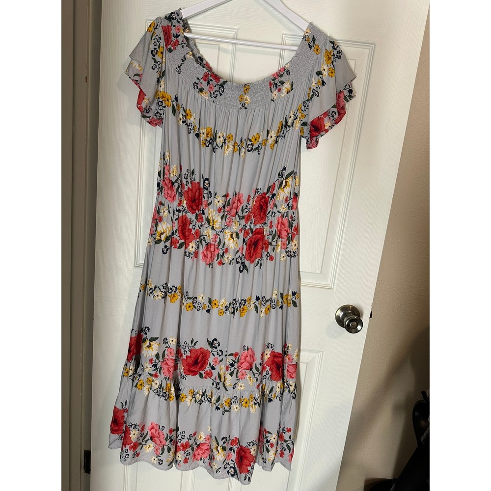 Old Navy Floral Off Shoulder Maxi Dress Smocked Tiered Dress Large - Picture 1 of 6